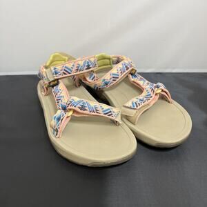 Teva Men's Hurricane Sandals Size 5 Tan with Pink Multi Color Straps 1019390Y